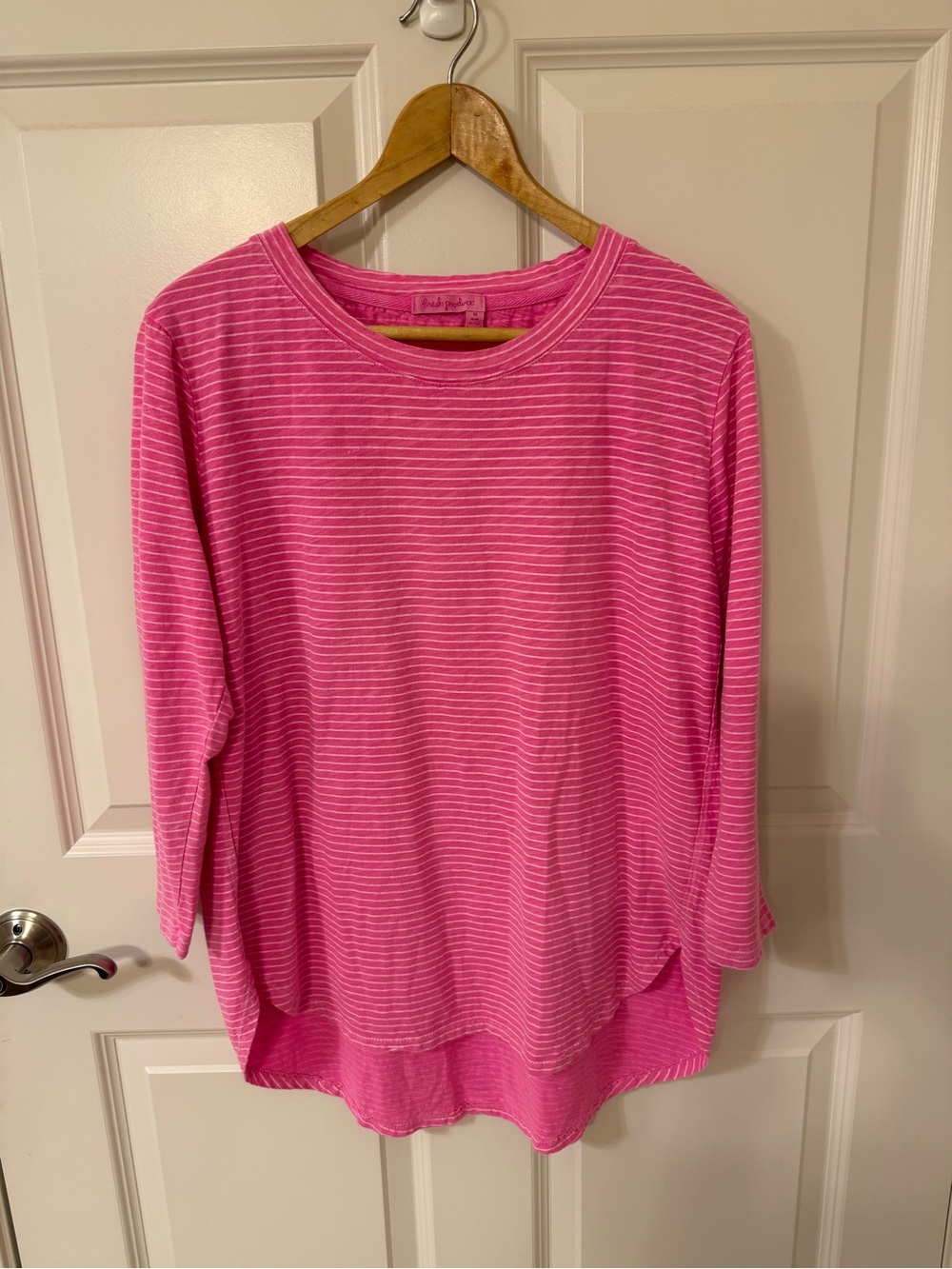 Fresh Produce Pink White Striped Long Sleeve Shirt Women’s Medium USA EUC